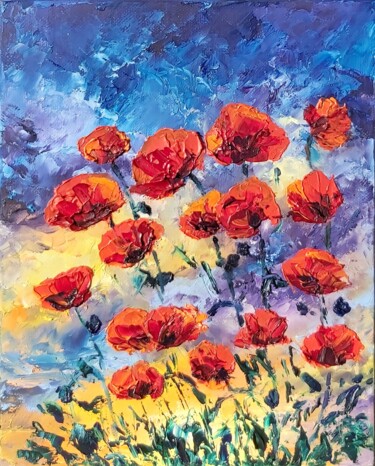 Peinture intitulée "Flowers painting oi…" par Tatiana Krilova, Œuvre d'art originale, Huile