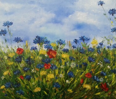 Pittura intitolato "Flowers painting oi…" da Tatiana Krilova, Opera d'arte originale, Olio