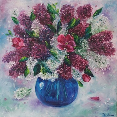Peinture intitulée "New lilacs in a blu…" par Tatiana Krilova, Œuvre d'art originale, Huile