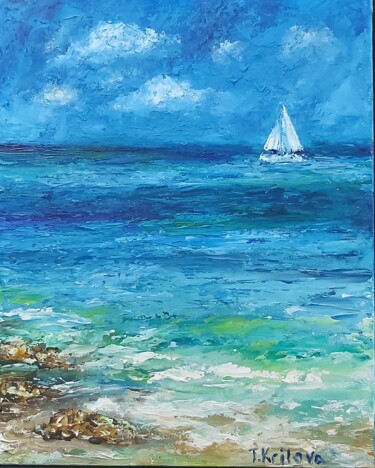 Pittura intitolato "Sea painting oil on…" da Tatiana Krilova, Opera d'arte originale, Olio