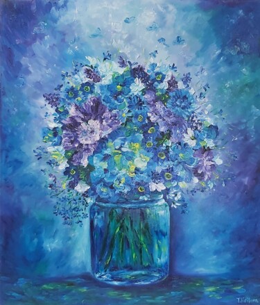 Pittura intitolato "Flowers painting on…" da Tatiana Krilova, Opera d'arte originale, Olio