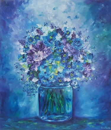 Schilderij getiteld "Flowers painting on…" door Tatiana Krilova, Origineel Kunstwerk, Olie