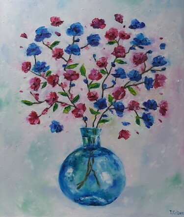 Peinture intitulée "Flowers painting on…" par Tatiana Krilova, Œuvre d'art originale, Huile