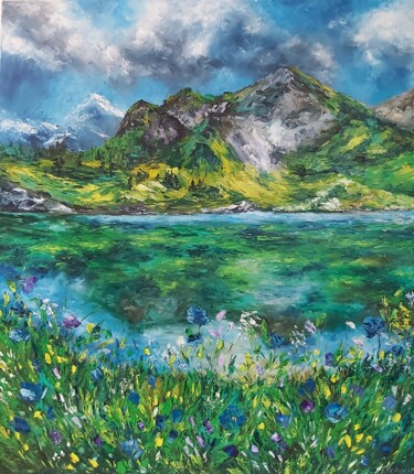 Schilderij getiteld "Mountain Landscape…" door Tatiana Krilova, Origineel Kunstwerk, Olie