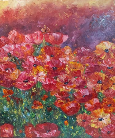 Pintura intitulada "Flowers painting oi…" por Tatiana Krilova, Obras de arte originais, Óleo