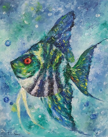 Картина под названием "Fish painting.Origi…" - Tatiana Krilova, Подлинное произведение искусства, Масло