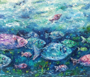 Schilderij getiteld "Fish underwater.Ori…" door Tatiana Krilova, Origineel Kunstwerk, Olie