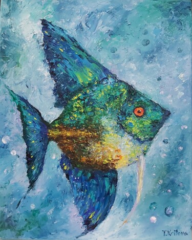 Pintura titulada "Fish.Original art.O…" por Tatiana Krilova, Obra de arte original, Oleo