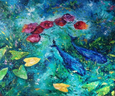 Peinture intitulée "Fishes in the lake.…" par Tatiana Krilova, Œuvre d'art originale, Huile