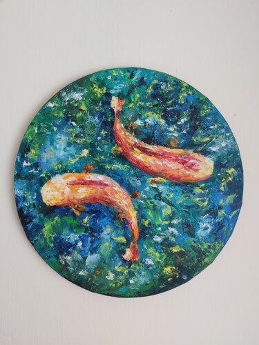 Malerei mit dem Titel "Fishes in the lake.…" von Tatiana Krilova, Original-Kunstwerk, Öl