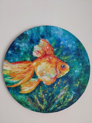 Pintura intitulada "Fishes in the lake.…" por Tatiana Krilova, Obras de arte originais, Óleo