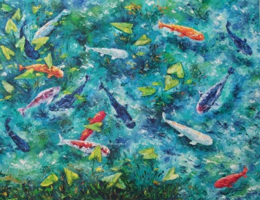 Pintura intitulada "Fishes in the lake.…" por Tatiana Krilova, Obras de arte originais, Óleo