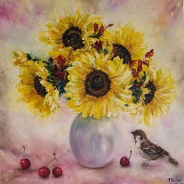 Malerei mit dem Titel "Vase with sunflower…" von Tatiana Krilova, Original-Kunstwerk, Öl