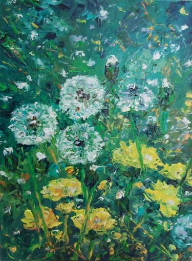 Malerei mit dem Titel "Yellow flowers Dand…" von Tatiana Krilova, Original-Kunstwerk, Öl