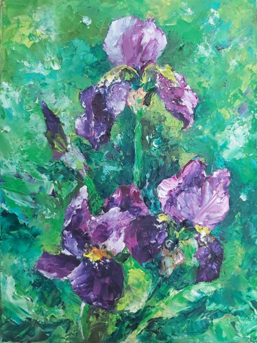 Peinture intitulée "Iris Flowers.Summer…" par Tatiana Krilova, Œuvre d'art originale, Huile
