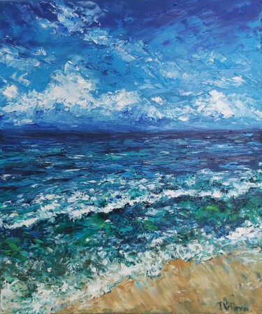 Painting titled "Small picture Waves…" by Tatiana Krilova, Original Artwork, Oil