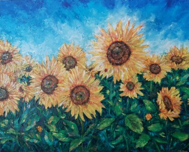 Pittura intitolato "Yellow flowers Sunf…" da Tatiana Krilova, Opera d'arte originale, Olio