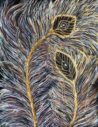 Ζωγραφική με τίτλο "Feathers" από Tatiana Krivutsa, Αυθεντικά έργα τέχνης, Ακρυλικό