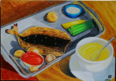Zeichnungen mit dem Titel "Fish and chips" von Tatiana Krupnikova, Original-Kunstwerk, Pastell