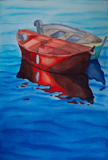Malerei mit dem Titel "Red and blue" von Tatiana Krupnikova, Original-Kunstwerk, Aquarell