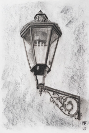 Картина под названием "Street light 1. The…" - Tatiana Krupnikova, Подлинное произведение искусства, Древесный уголь