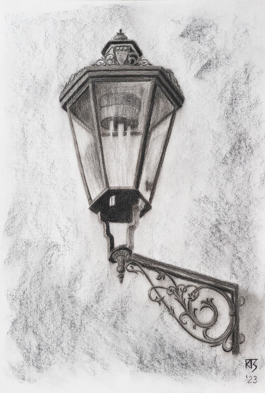 Schilderij getiteld "Street light 1. The…" door Tatiana Krupnikova, Origineel Kunstwerk, Houtskool