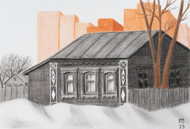 Рисунок под названием "Old city 3" - Tatiana Krupnikova, Подлинное произведение искусства, Древесный уголь
