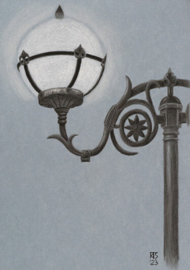 Disegno intitolato "Street Light 4. The…" da Tatiana Krupnikova, Opera d'arte originale, Carbone