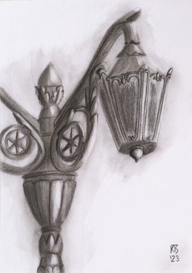 图画 标题为“Street light 8. Owl…” 由Tatiana Krupnikova, 原创艺术品, 木炭