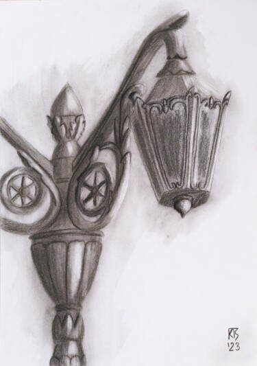 Tekening getiteld "Street light 8. Owl…" door Tatiana Krupnikova, Origineel Kunstwerk, Houtskool