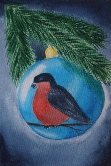 Drawing titled "Winter postcard 1" by Tatiana Krupnikova, Original Artwork, Watercolor
