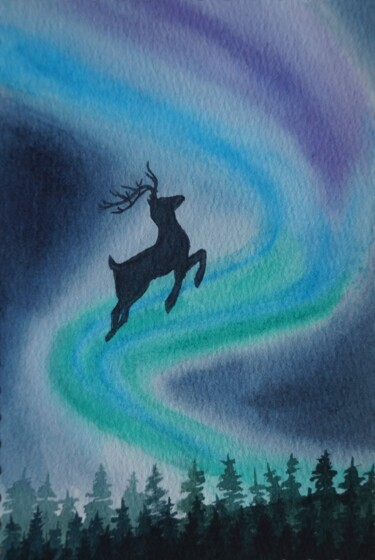 Schilderij getiteld "Winter postcard 2" door Tatiana Krupnikova, Origineel Kunstwerk, Aquarel