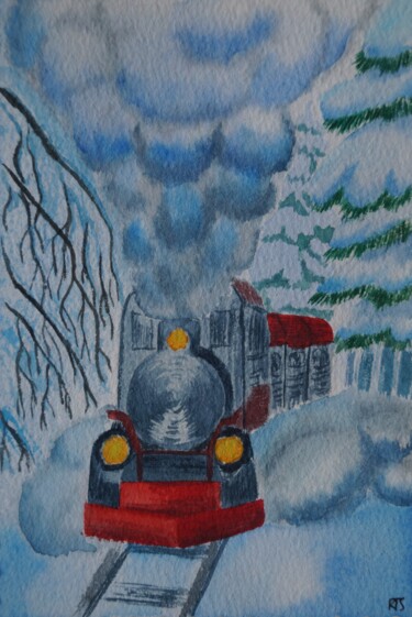 Zeichnungen mit dem Titel "Winter postcard 4" von Tatiana Krupnikova, Original-Kunstwerk, Aquarell