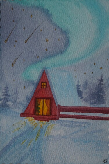 Dibujo titulada "Winter postcard 5" por Tatiana Krupnikova, Obra de arte original, Acuarela