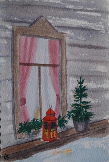 Painting titled "Winter postcard 6" by Tatiana Krupnikova, Original Artwork, Watercolor