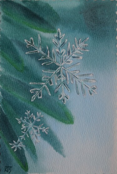 Tekening getiteld "Winter postcard 8" door Tatiana Krupnikova, Origineel Kunstwerk, Aquarel