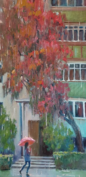 Painting titled ""Under the rain"" by Tatiana Lapina, Original Artwork, Oil