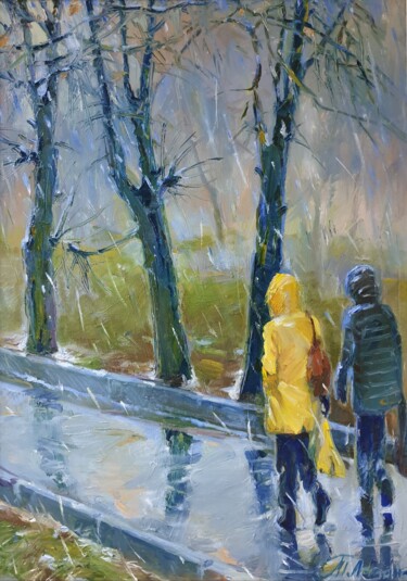 Painting titled "The rain in October" by Tatiana Lapina, Original Artwork, Oil