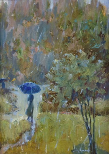 Картина под названием "The rain" - Tatiana Lapina, Подлинное произведение искусства, Масло