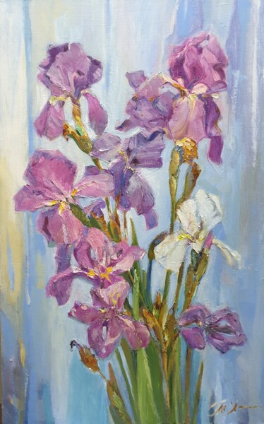 Malerei mit dem Titel "Irises" von Tatiana Lapina, Original-Kunstwerk, Öl