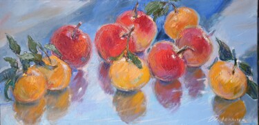 Pittura intitolato "Tangerines and appl…" da Tatiana Lapina, Opera d'arte originale, Olio Montato su Telaio per barella in l…