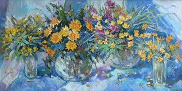 Painting titled ""Spring flowers" 2" by Tatiana Lapina, Original Artwork, Oil Mounted on Wood Stretcher frame