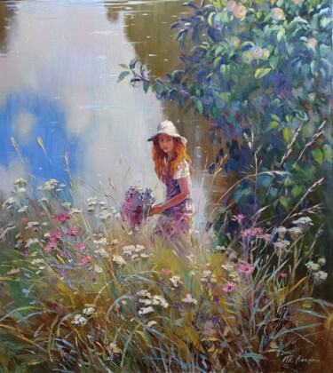 Painting titled ""The bank of flower…" by Tatiana Lapina, Original Artwork, Oil
