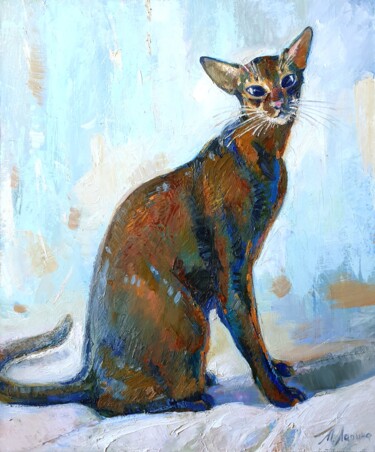 Painting titled ""Cloud Abyssinian"" by Tatiana Lapina, Original Artwork, Oil Mounted on Wood Stretcher frame