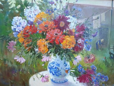Painting titled ""September bouquet"" by Tatiana Lapina, Original Artwork, Oil