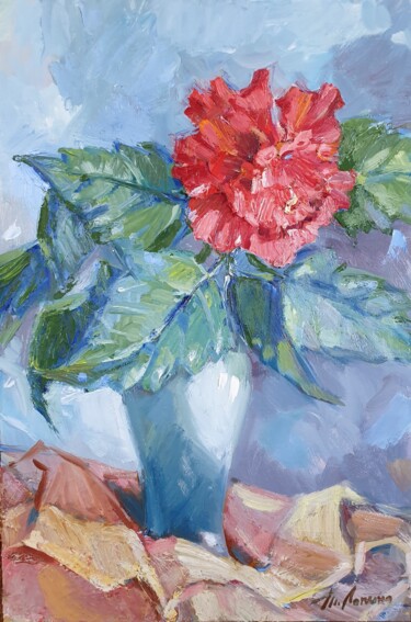 Peinture intitulée "Hibiscus - original…" par Tatiana Lapina, Œuvre d'art originale, Huile