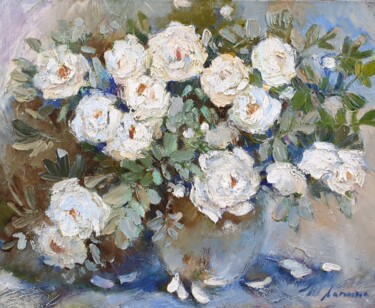 Painting titled ""White rosehip"" by Tatiana Lapina, Original Artwork, Oil
