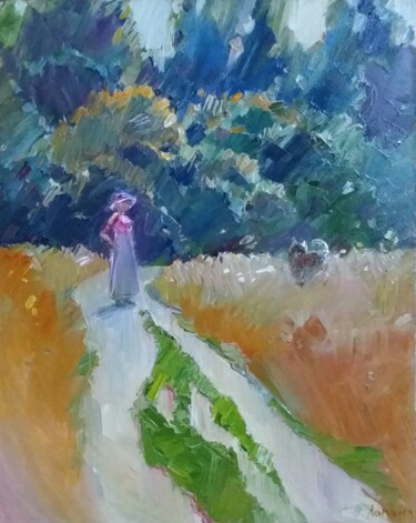 Картина под названием "In the Park - Origi…" - Tatiana Lapina, Подлинное произведение искусства, Масло Установлен на Деревян…