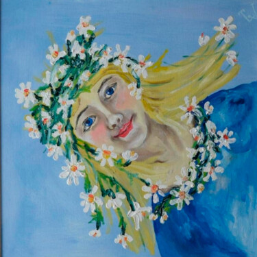 Painting titled "Ромашка моя" by Tatiana Lysova, Original Artwork, Oil