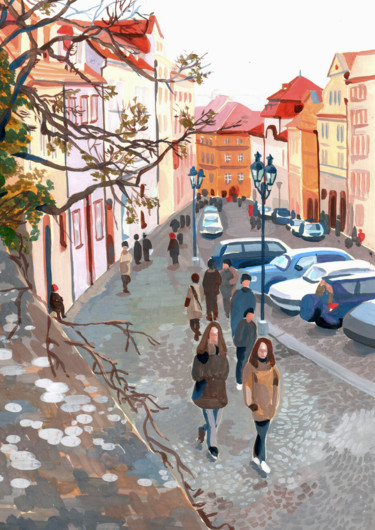 Painting titled "Day in Prague" by Tatiana Maevskikh, Original Artwork, Gouache